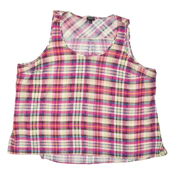 Torrid Women's Plus Size 4 Pink Plaid Sleeveless V-Neck Tank Top Blouse - Picture 1 of 8